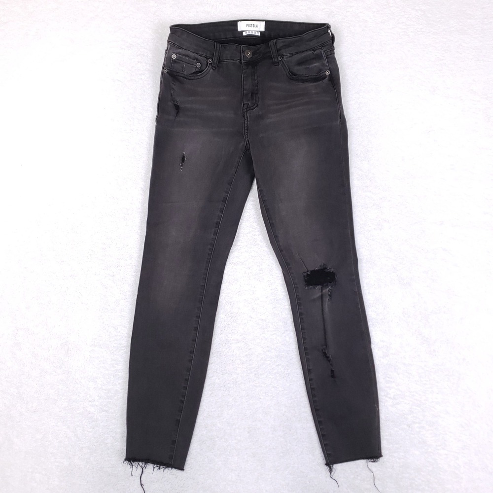 Pistola Skinny Jeans Womens 28 Distressed Frayed Black Denim Edgy Casual